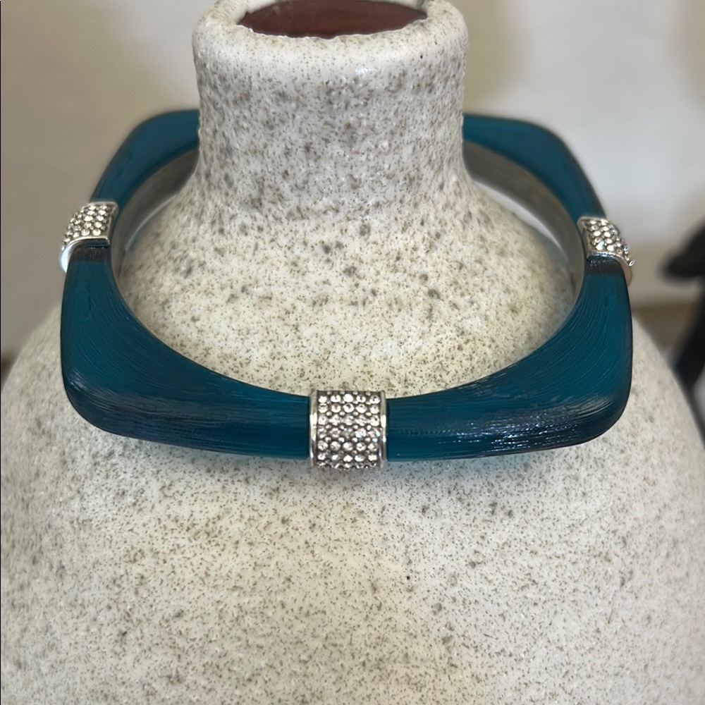 Elegant Lucite Blue Bangle with Silver Details
